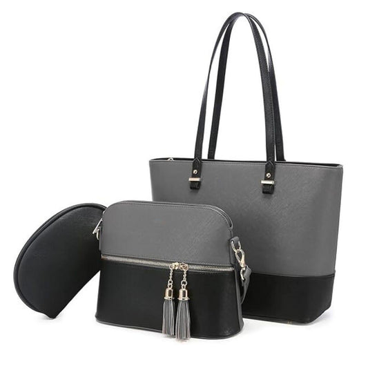 Grey 3-Piece Textured Handbag Set