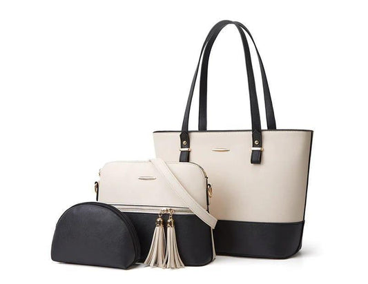 Black 3-Piece Textured Handbag Set