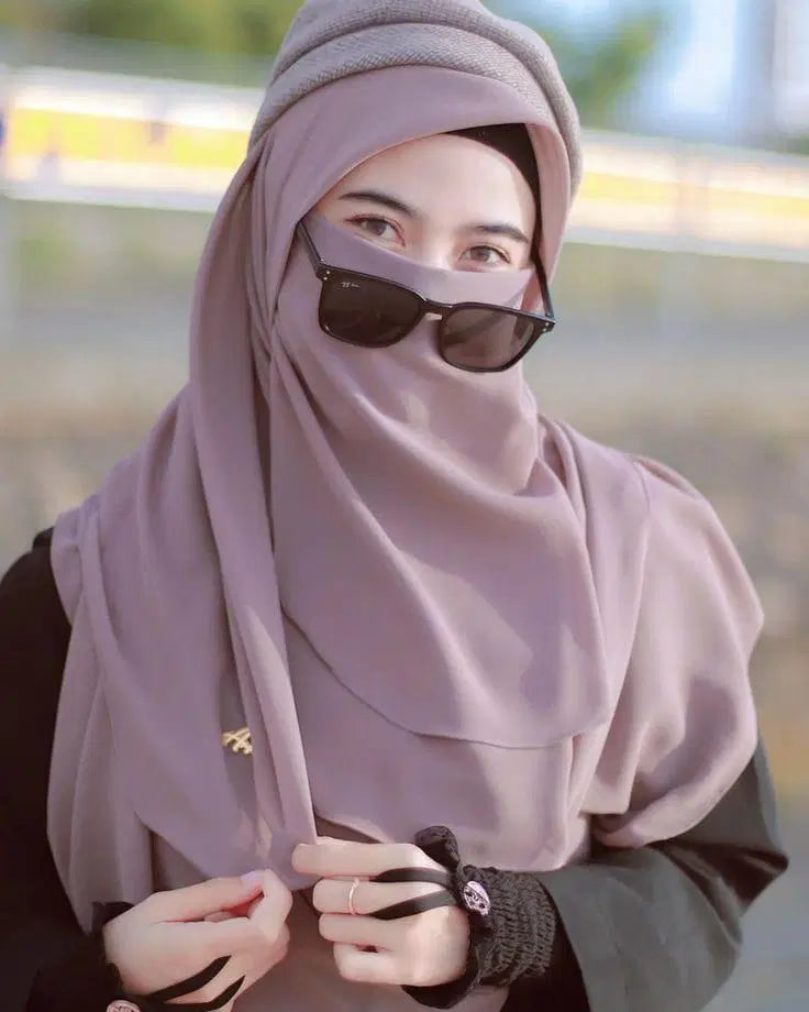 Chiffon 2 Pcs Hijab Set - Plain Design for Versatile Styling
